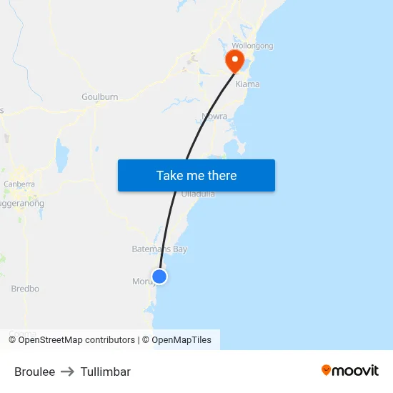 Broulee to Tullimbar map