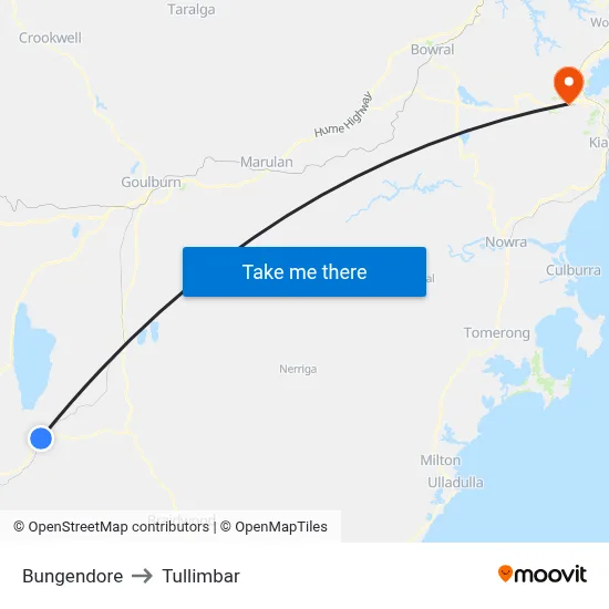 Bungendore to Tullimbar map