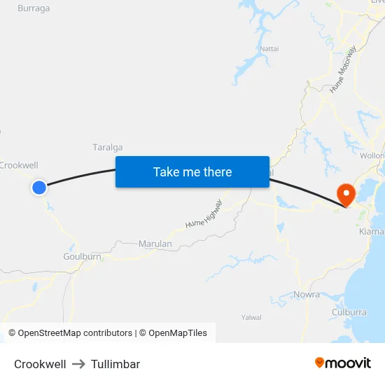 Crookwell to Tullimbar map