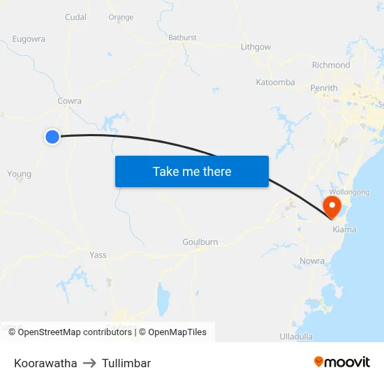 Koorawatha to Tullimbar map