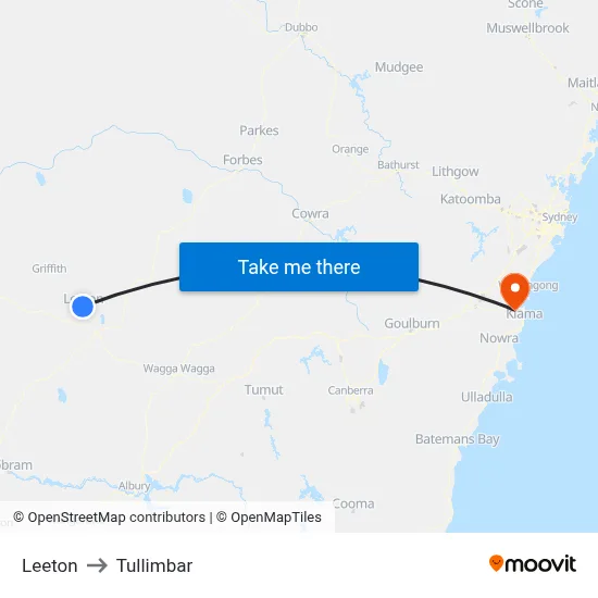 Leeton to Tullimbar map