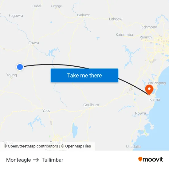 Monteagle to Tullimbar map