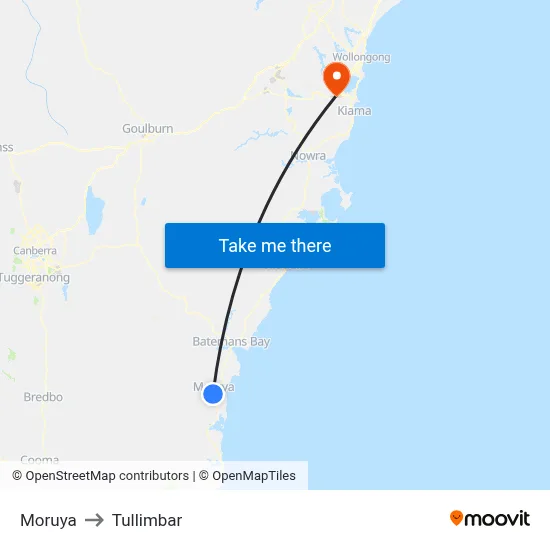 Moruya to Tullimbar map