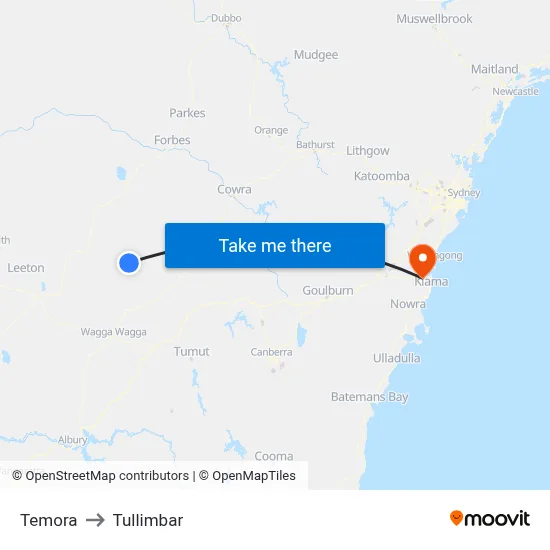 Temora to Tullimbar map
