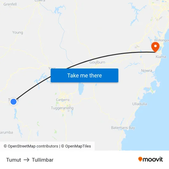 Tumut to Tullimbar map