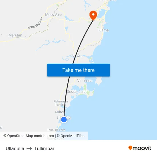 Ulladulla to Tullimbar map