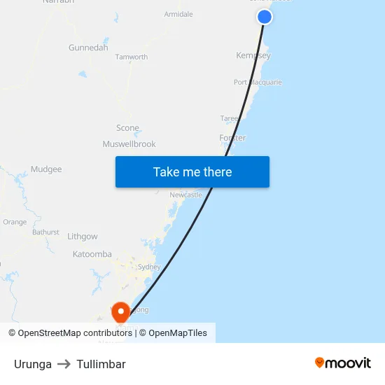 Urunga to Tullimbar map