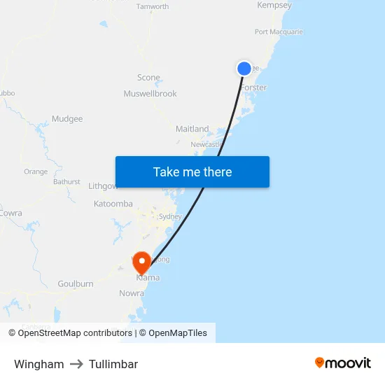 Wingham to Tullimbar map