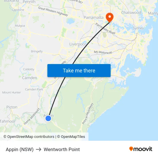 Appin (NSW) to Wentworth Point map