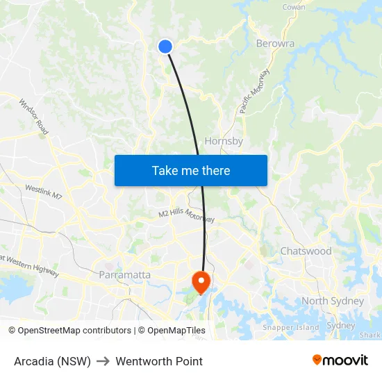 Arcadia (NSW) to Wentworth Point map
