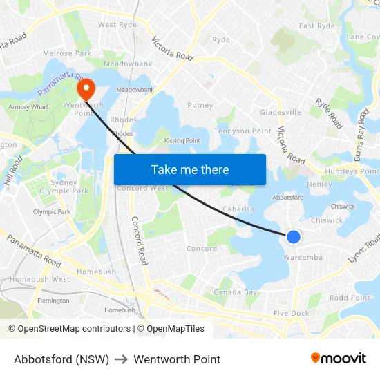 Abbotsford (NSW) to Wentworth Point map