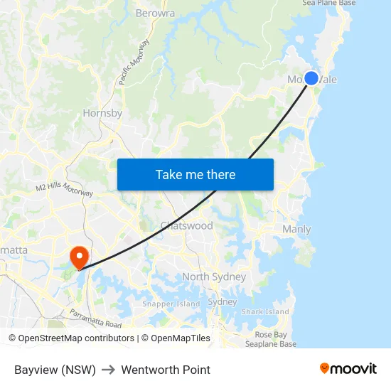 Bayview (NSW) to Wentworth Point map