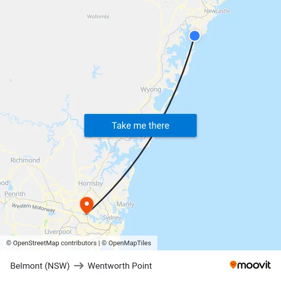 Belmont (NSW) to Wentworth Point map