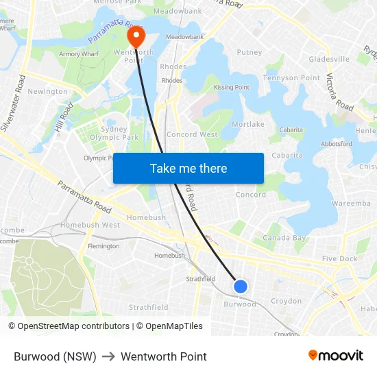 Burwood (NSW) to Wentworth Point map