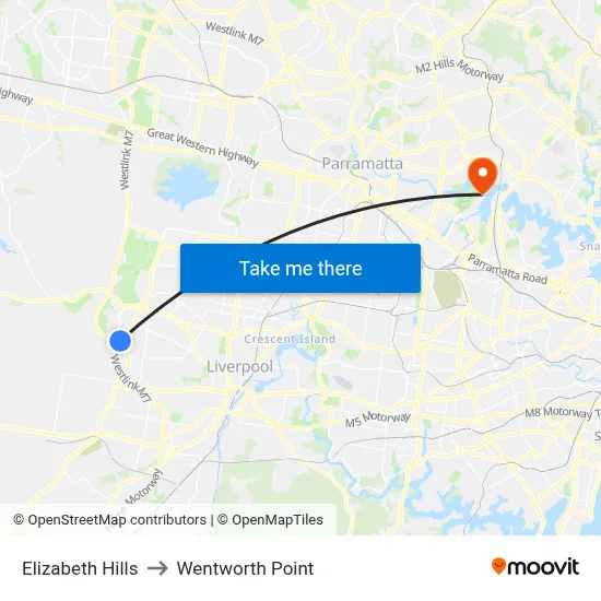 Elizabeth Hills to Wentworth Point map