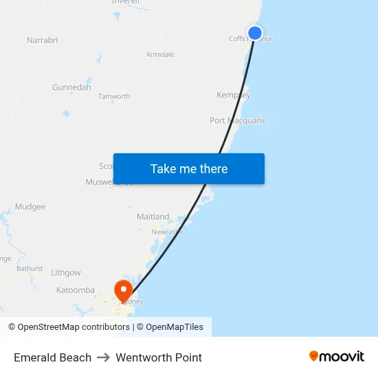 Emerald Beach to Wentworth Point map