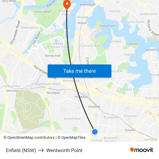Enfield (NSW) to Wentworth Point map