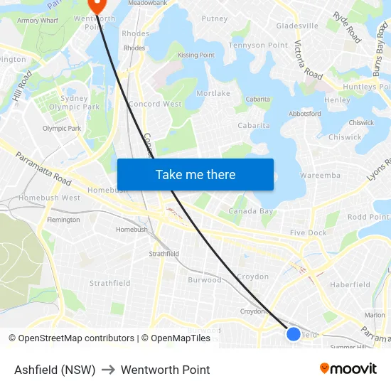 Ashfield (NSW) to Wentworth Point map