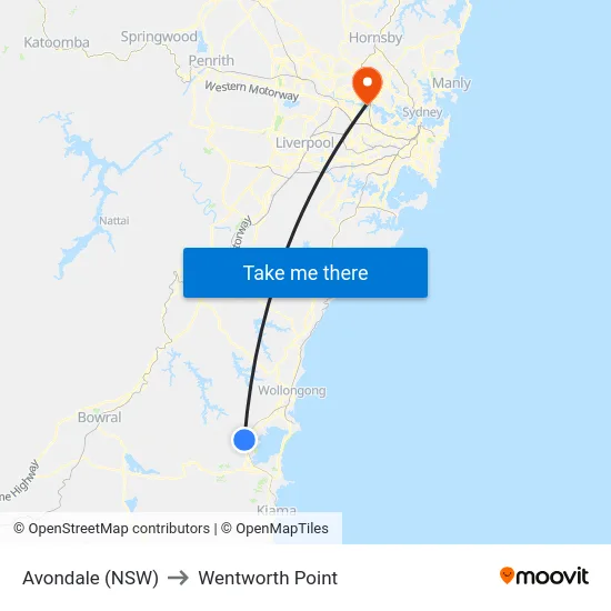Avondale (NSW) to Wentworth Point map