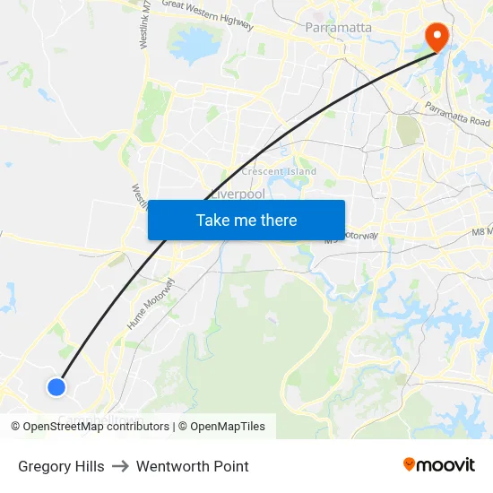 Gregory Hills to Wentworth Point map