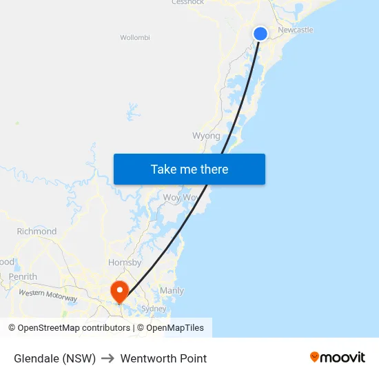 Glendale (NSW) to Wentworth Point map