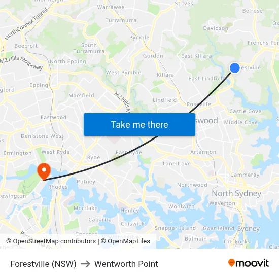 Forestville (NSW) to Wentworth Point map