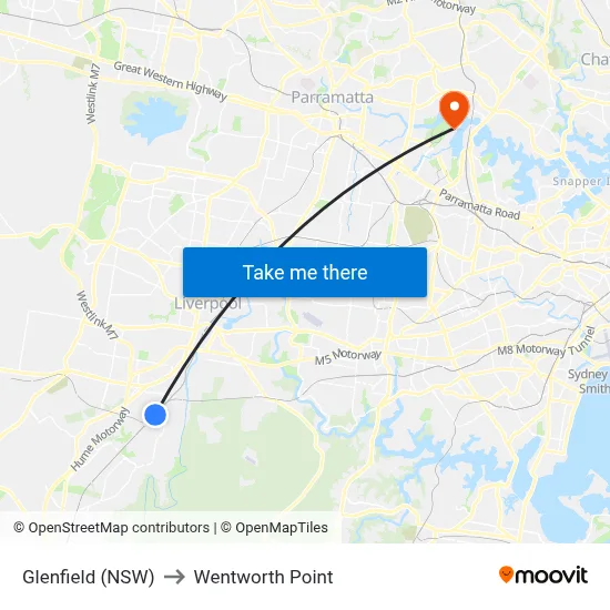Glenfield (NSW) to Wentworth Point map