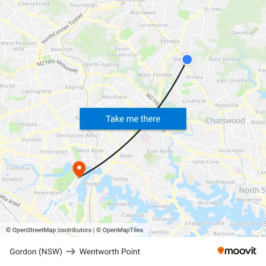 Gordon (NSW) to Wentworth Point map