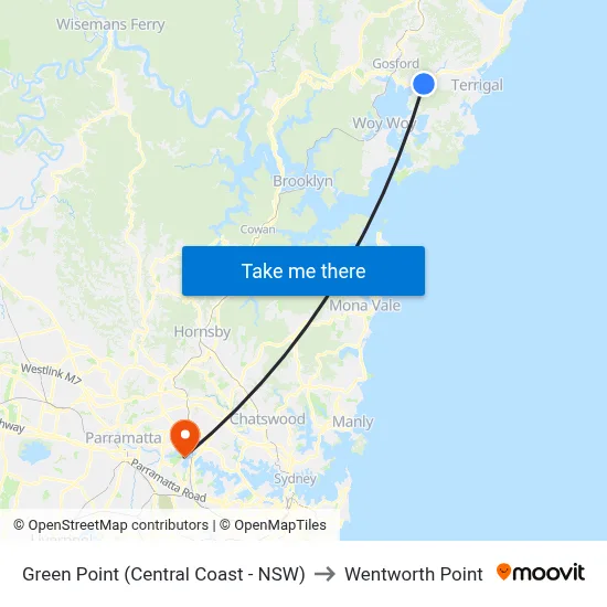 Green Point (Central Coast - NSW) to Wentworth Point map