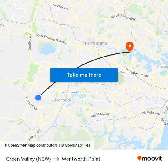Green Valley (NSW) to Wentworth Point map