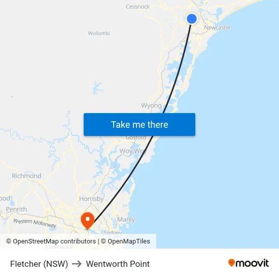 Fletcher (NSW) to Wentworth Point map