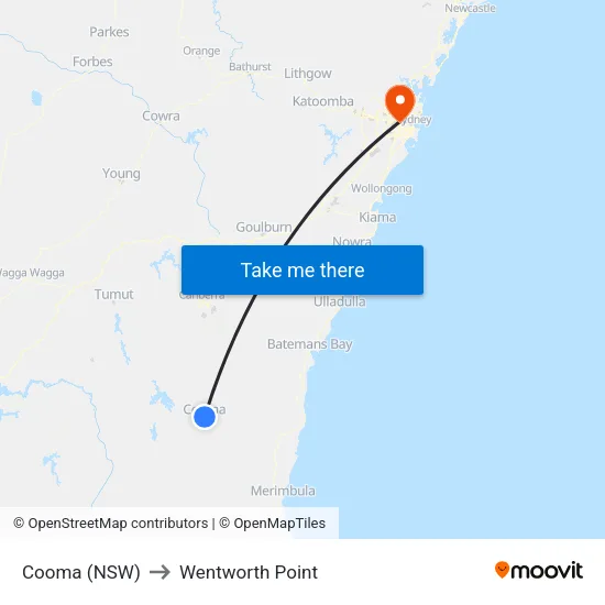 Cooma (NSW) to Wentworth Point map