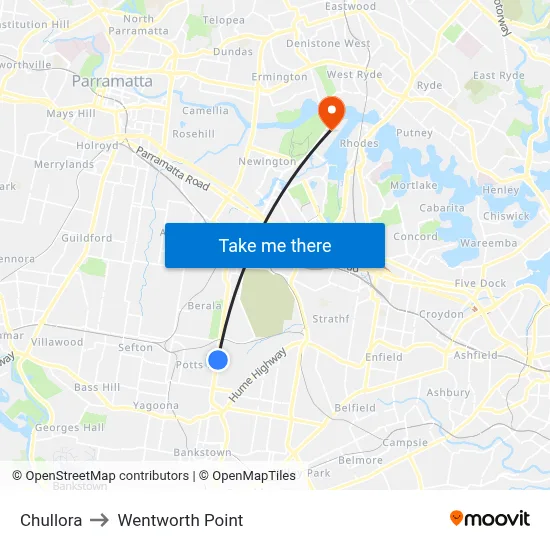 Chullora to Wentworth Point map