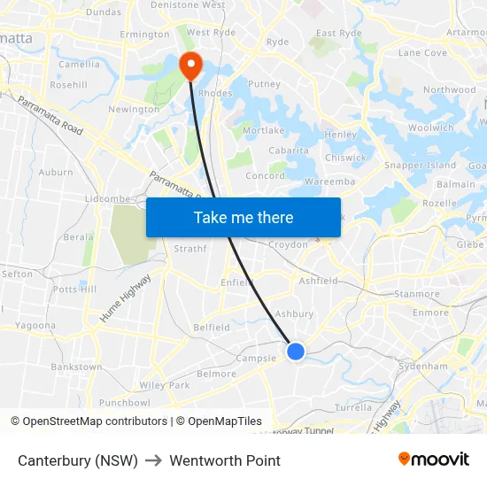 Canterbury (NSW) to Wentworth Point map