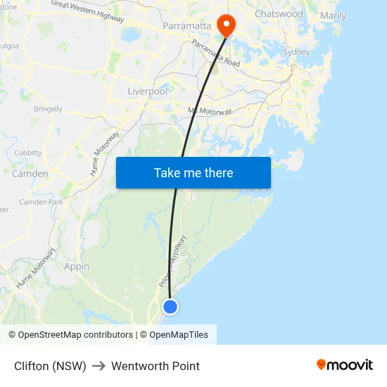 Clifton (NSW) to Wentworth Point map