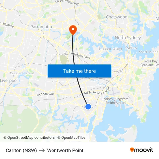 Carlton (NSW) to Wentworth Point map
