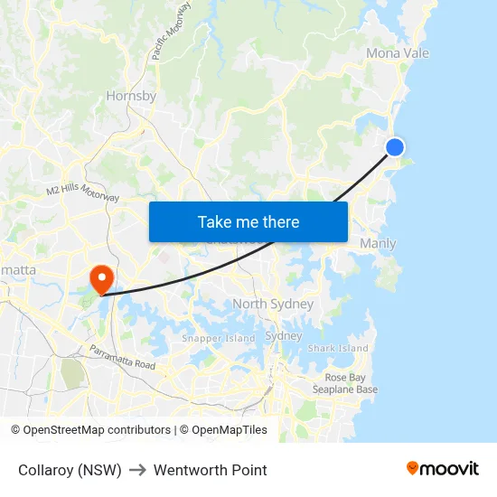 Collaroy (NSW) to Wentworth Point map