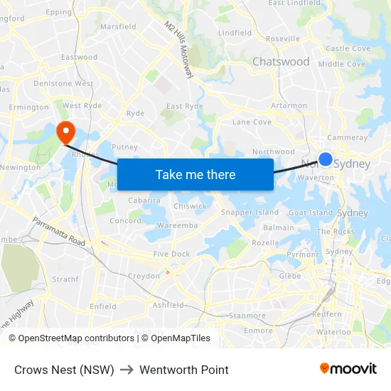 Crows Nest (NSW) to Wentworth Point map