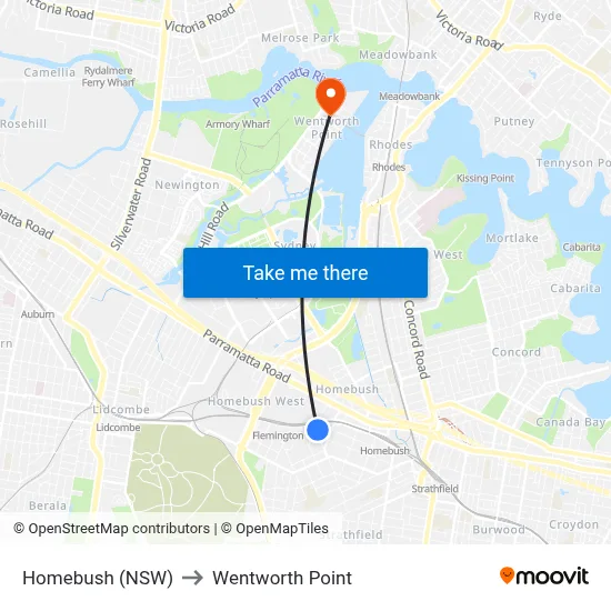 Homebush (NSW) to Wentworth Point map