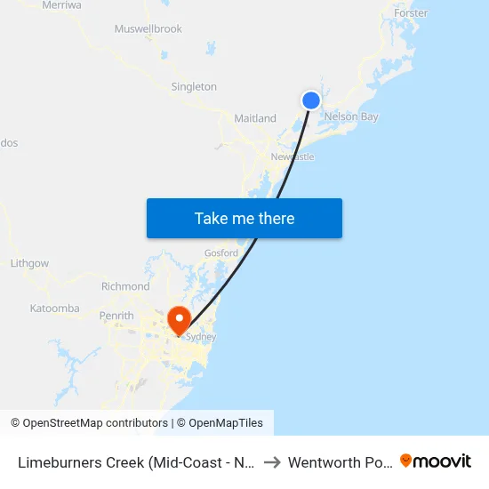 Limeburners Creek (Mid-Coast - NSW) to Wentworth Point map