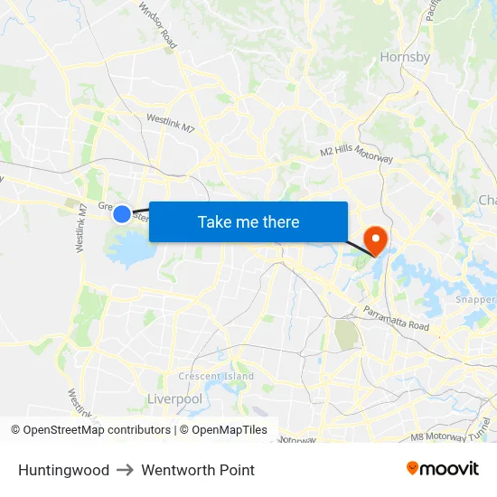 Huntingwood to Wentworth Point map