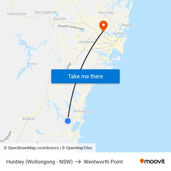 Huntley (Wollongong - NSW) to Wentworth Point map