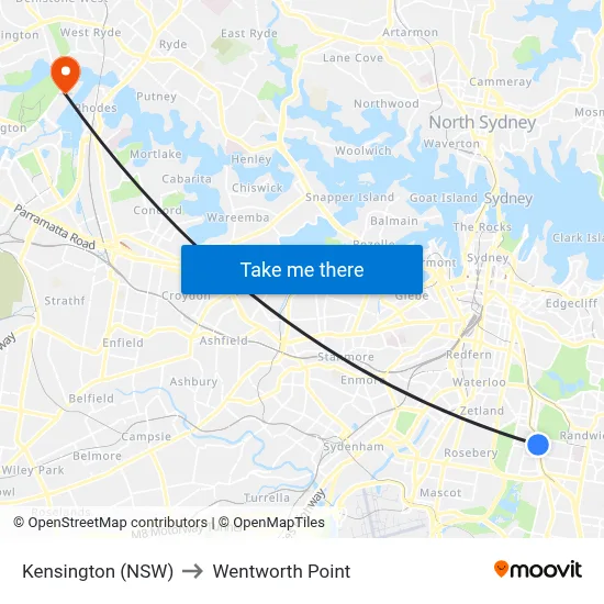 Kensington (NSW) to Wentworth Point map