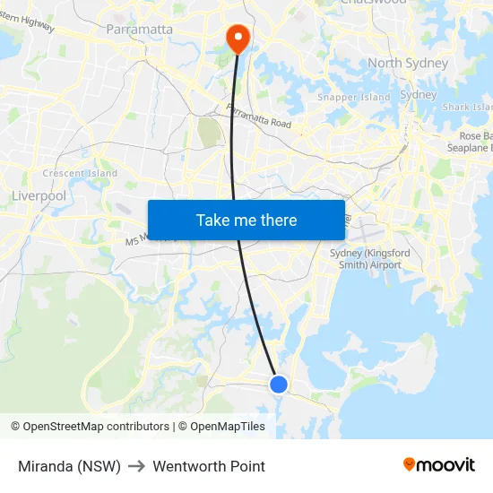 Miranda (NSW) to Wentworth Point map