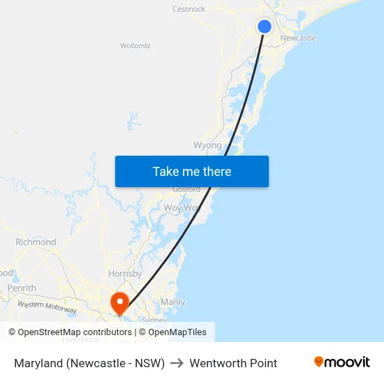 Maryland (Newcastle - NSW) to Wentworth Point map
