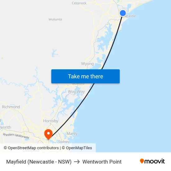 Mayfield (Newcastle - NSW) to Wentworth Point map