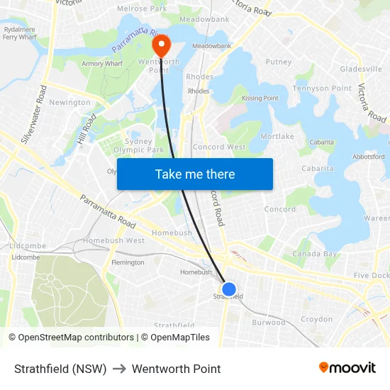 Strathfield (NSW) to Wentworth Point map