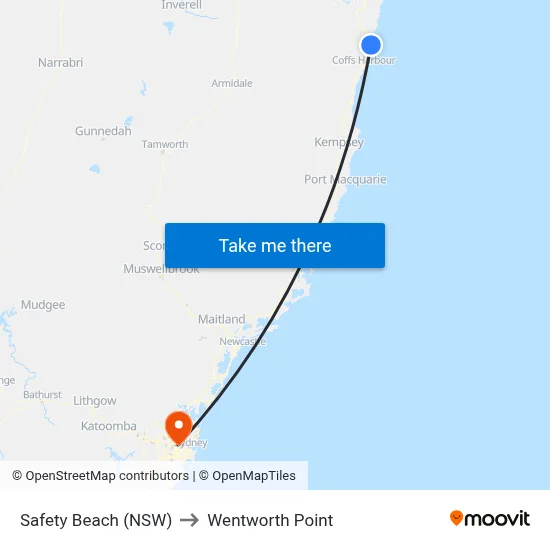 Safety Beach (NSW) to Wentworth Point map