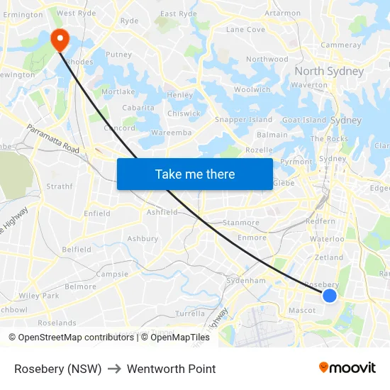 Rosebery (NSW) to Wentworth Point map
