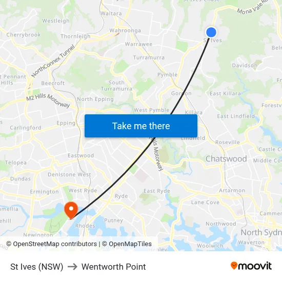 St Ives (NSW) to Wentworth Point map